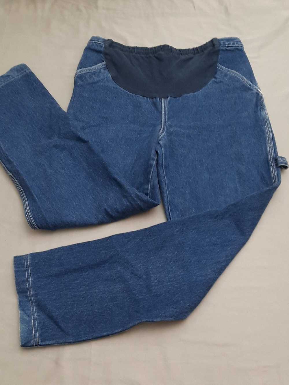 Motherhood Blue Denim Maternity Carpenter Jeans with Stretch Panel - Size S